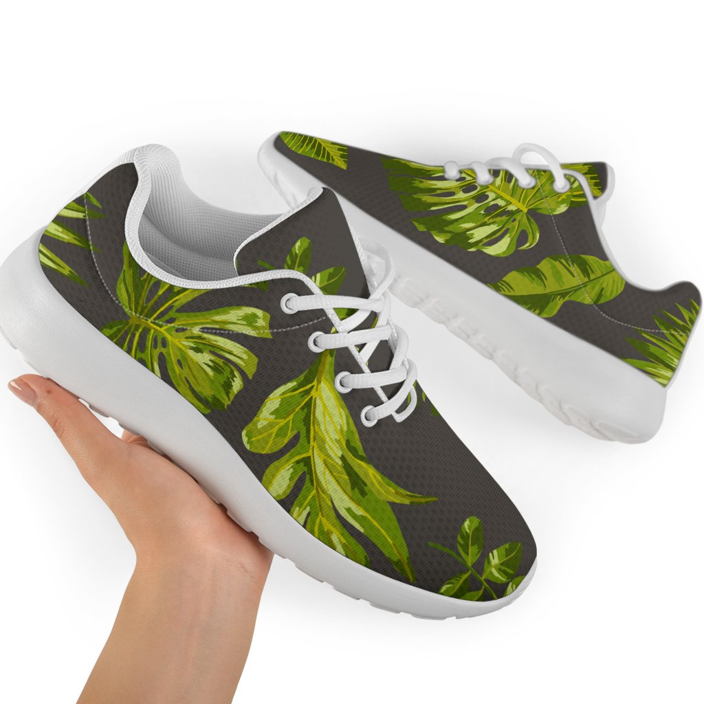 Dark Tropical Leaf Pattern Print Sport Shoes GearFrost