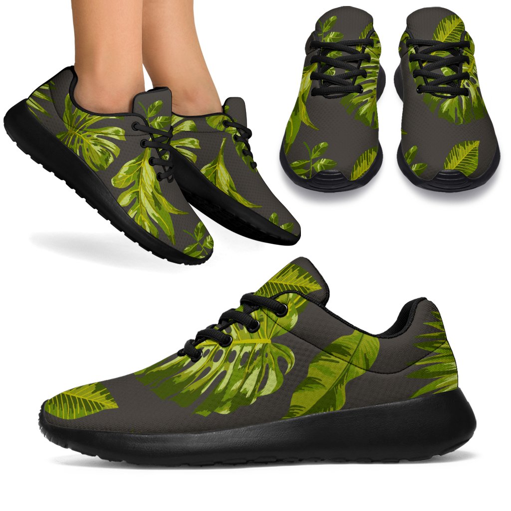 Dark Tropical Leaf Pattern Print Sport Shoes GearFrost