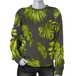 Dark Tropical Leaf Pattern Print Women's Crewneck Sweatshirt GearFrost
