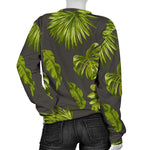 Dark Tropical Leaf Pattern Print Women's Crewneck Sweatshirt GearFrost