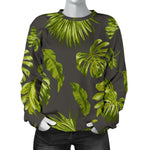 Dark Tropical Leaf Pattern Print Women's Crewneck Sweatshirt GearFrost