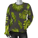 Dark Tropical Leaf Pattern Print Women's Crewneck Sweatshirt GearFrost