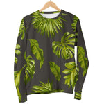Dark Tropical Leaf Pattern Print Women's Crewneck Sweatshirt GearFrost