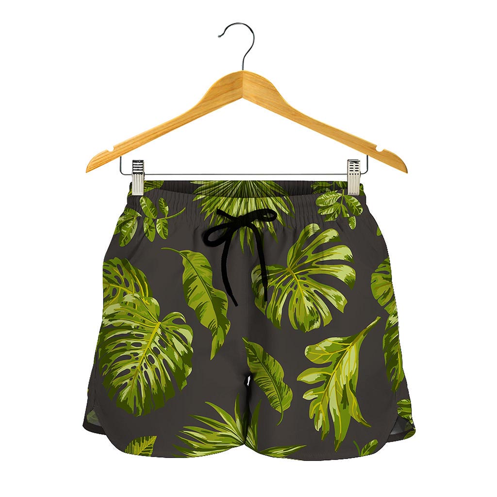 Dark Tropical Leaf Pattern Print Women's Shorts