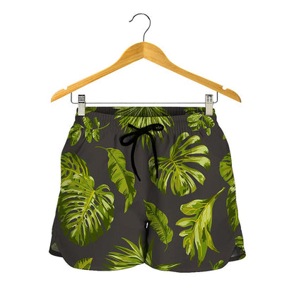 Dark Tropical Leaf Pattern Print Women's Shorts