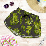 Dark Tropical Leaf Pattern Print Women's Shorts