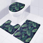 Dark Tropical Palm Leaf Pattern Print 3 Piece Bath Mat Set