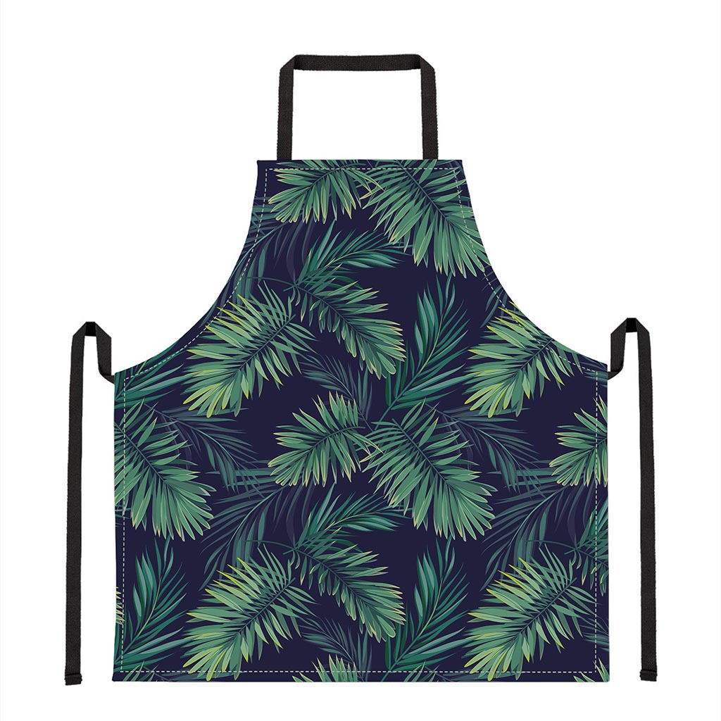 Dark Tropical Palm Leaf Pattern Print Apron