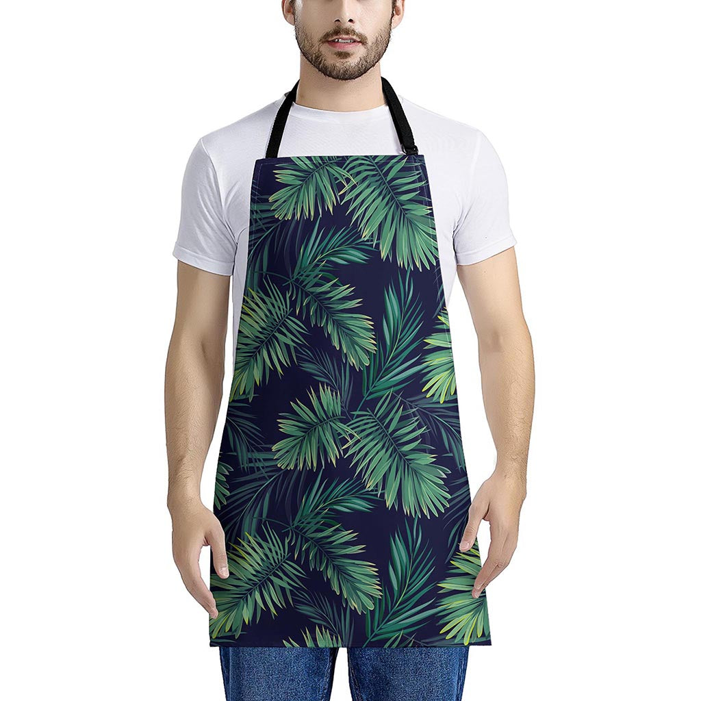 Dark Tropical Palm Leaf Pattern Print Apron