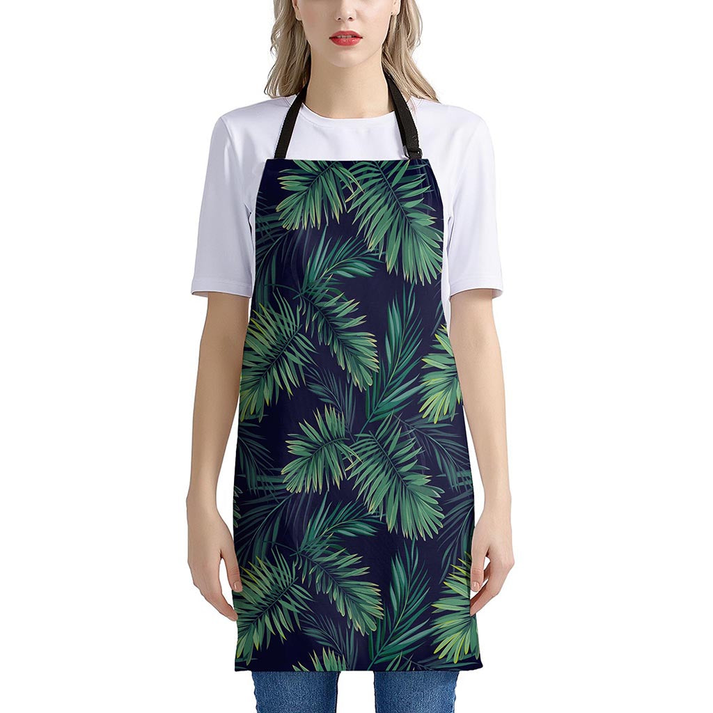 Dark Tropical Palm Leaf Pattern Print Apron