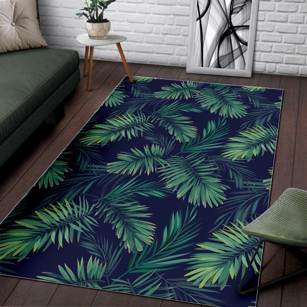 Dark Tropical Palm Leaf Pattern Print Area Rug GearFrost