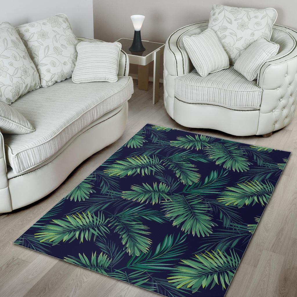 Dark Tropical Palm Leaf Pattern Print Area Rug GearFrost