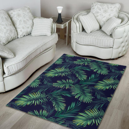 Dark Tropical Palm Leaf Pattern Print Area Rug GearFrost
