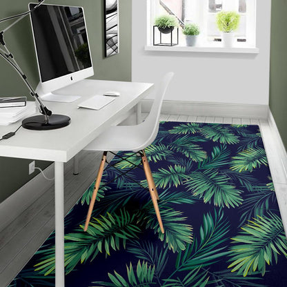 Dark Tropical Palm Leaf Pattern Print Area Rug GearFrost