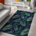 Dark Tropical Palm Leaf Pattern Print Floor Mat