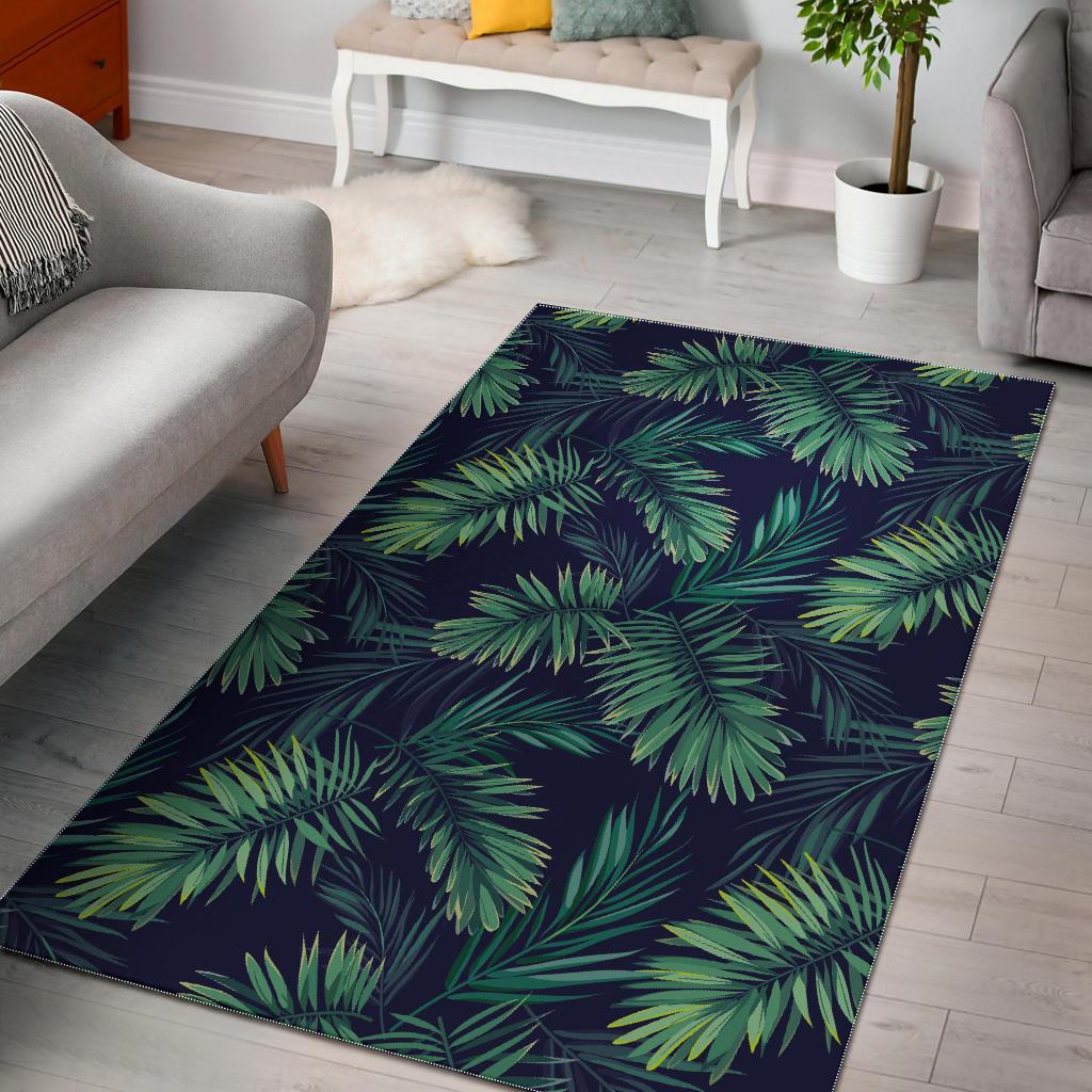 Dark Tropical Palm Leaf Pattern Print Area Rug GearFrost