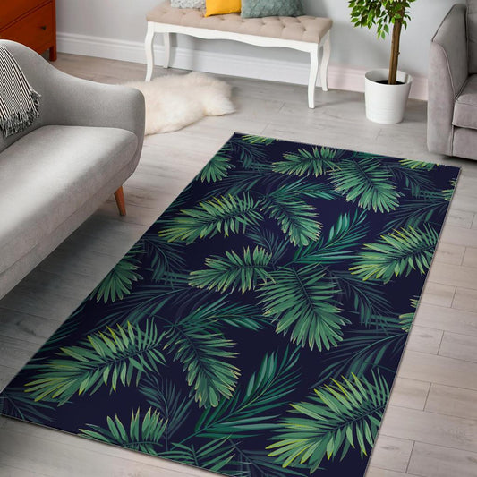 Dark Tropical Palm Leaf Pattern Print Area Rug GearFrost