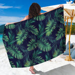 Dark Tropical Palm Leaf Pattern Print Beach Sarong Wrap