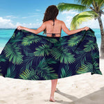 Dark Tropical Palm Leaf Pattern Print Beach Sarong Wrap