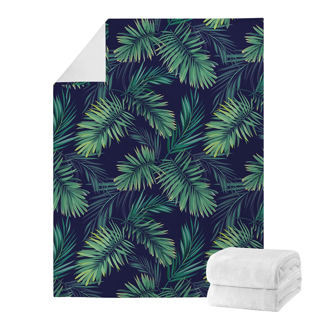 Dark Tropical Palm Leaf Pattern Print Blanket