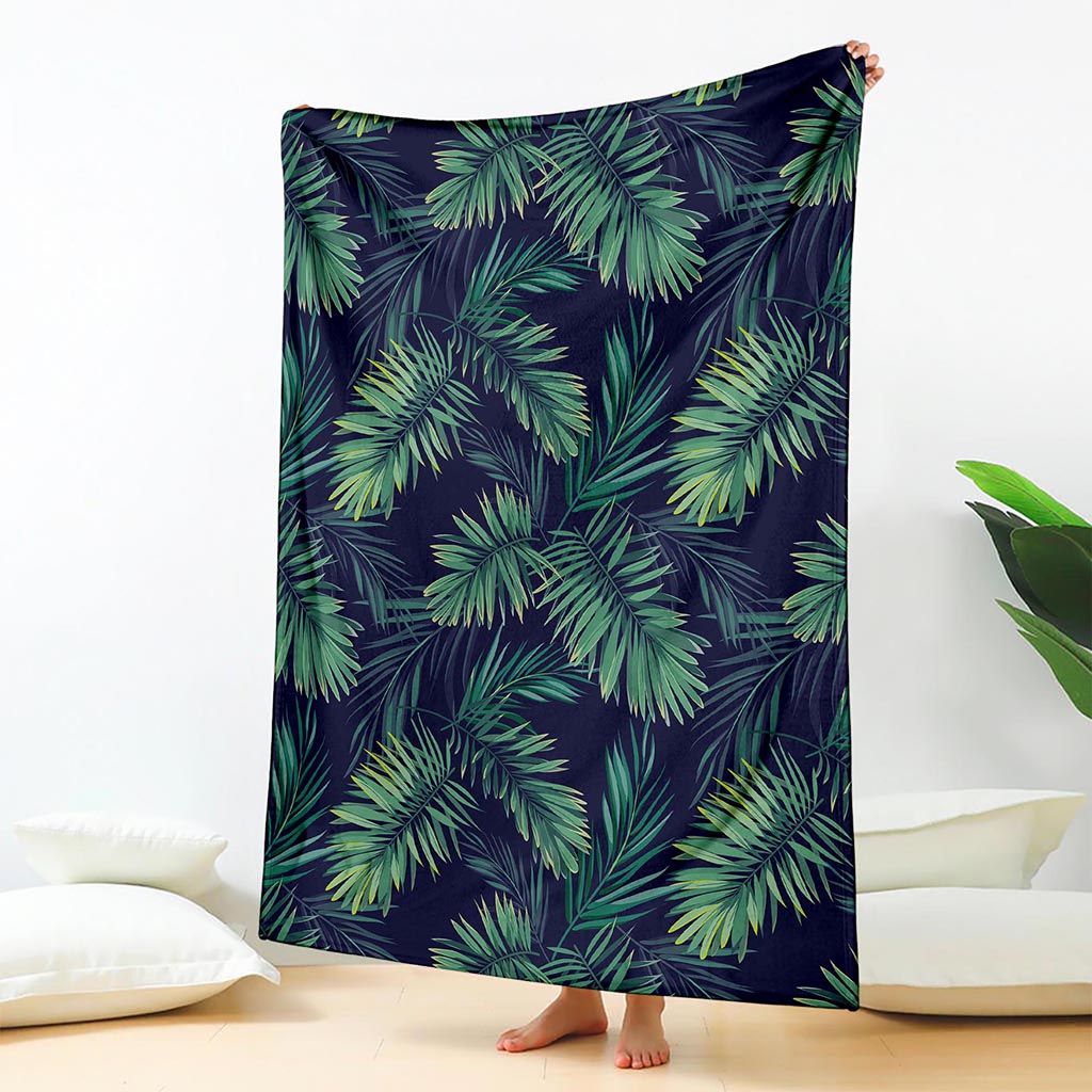 Dark Tropical Palm Leaf Pattern Print Blanket