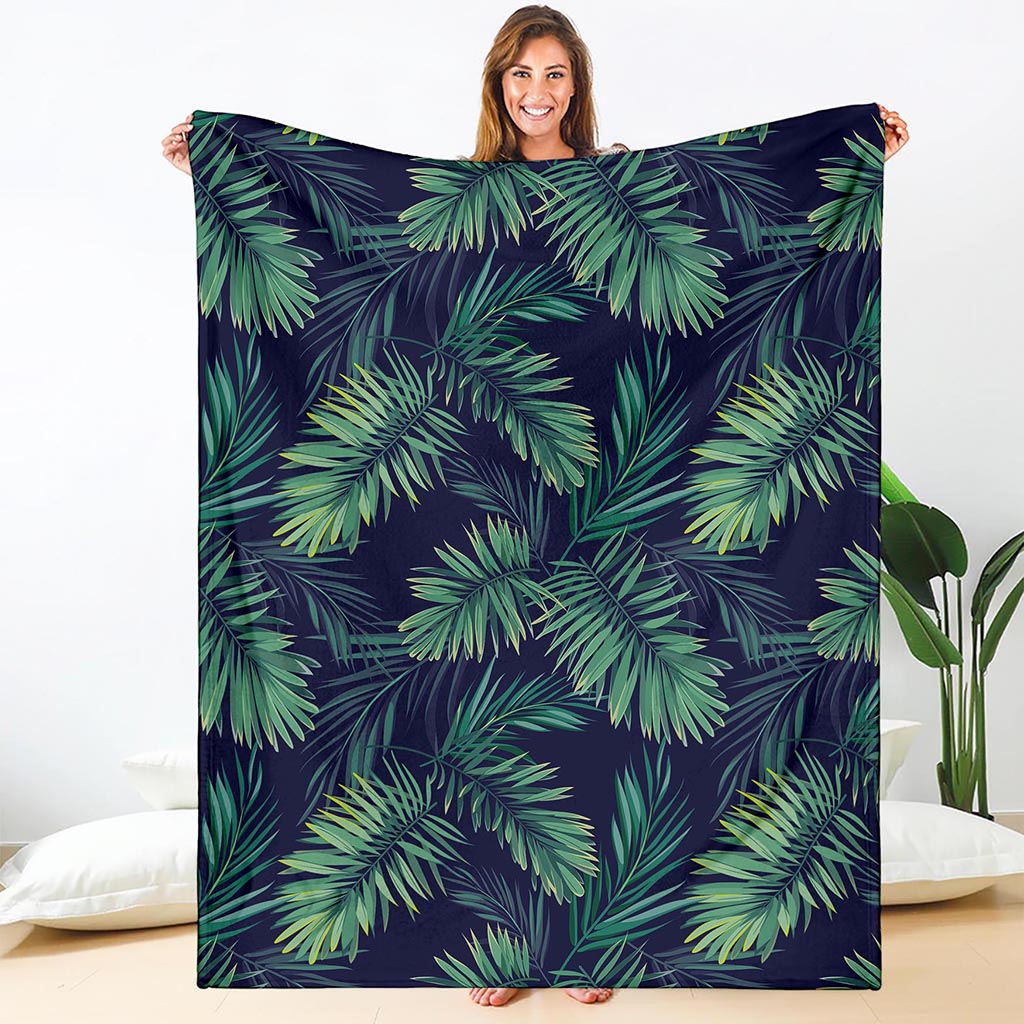 Dark Tropical Palm Leaf Pattern Print Blanket