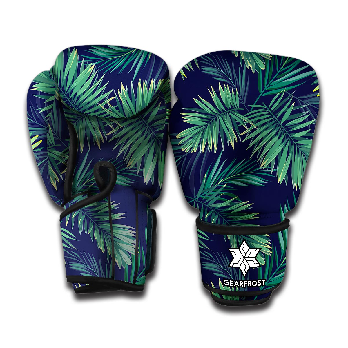 Dark Tropical Palm Leaf Pattern Print Boxing Gloves