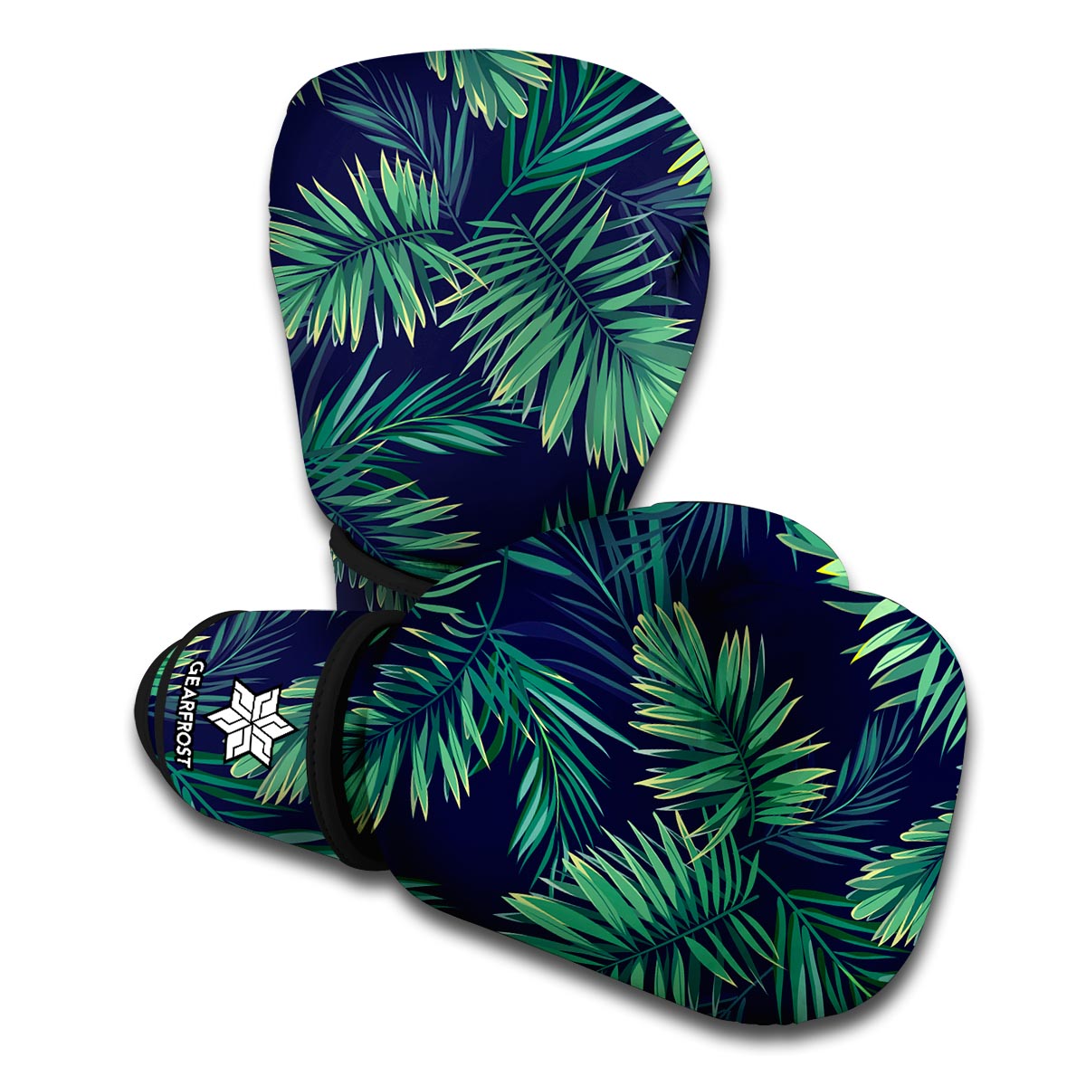 Dark Tropical Palm Leaf Pattern Print Boxing Gloves