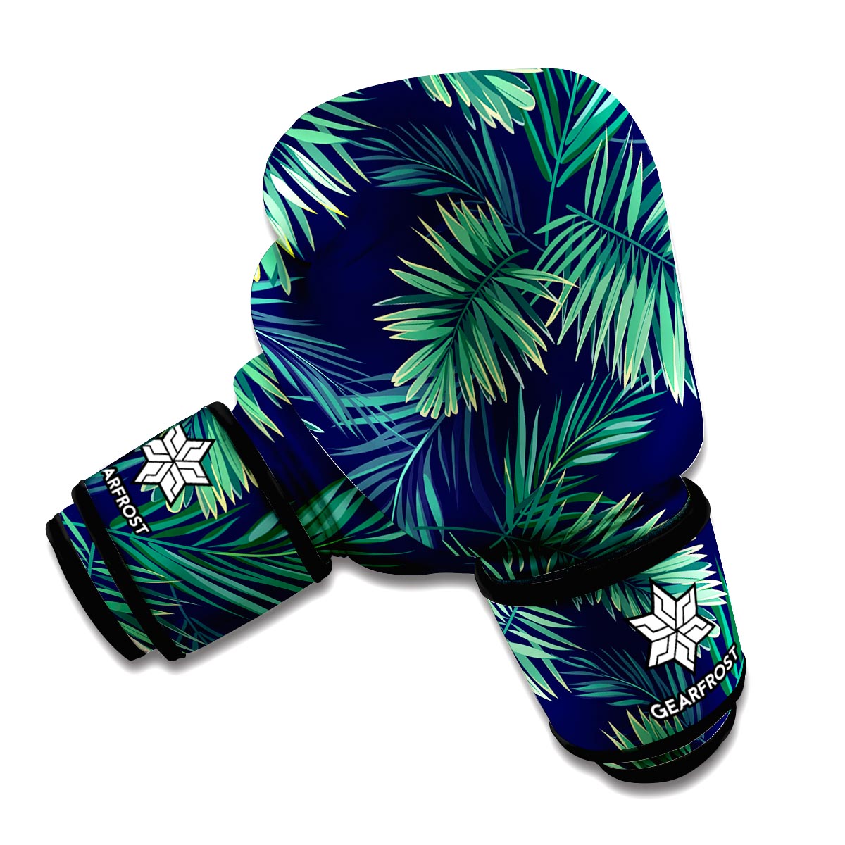 Dark Tropical Palm Leaf Pattern Print Boxing Gloves