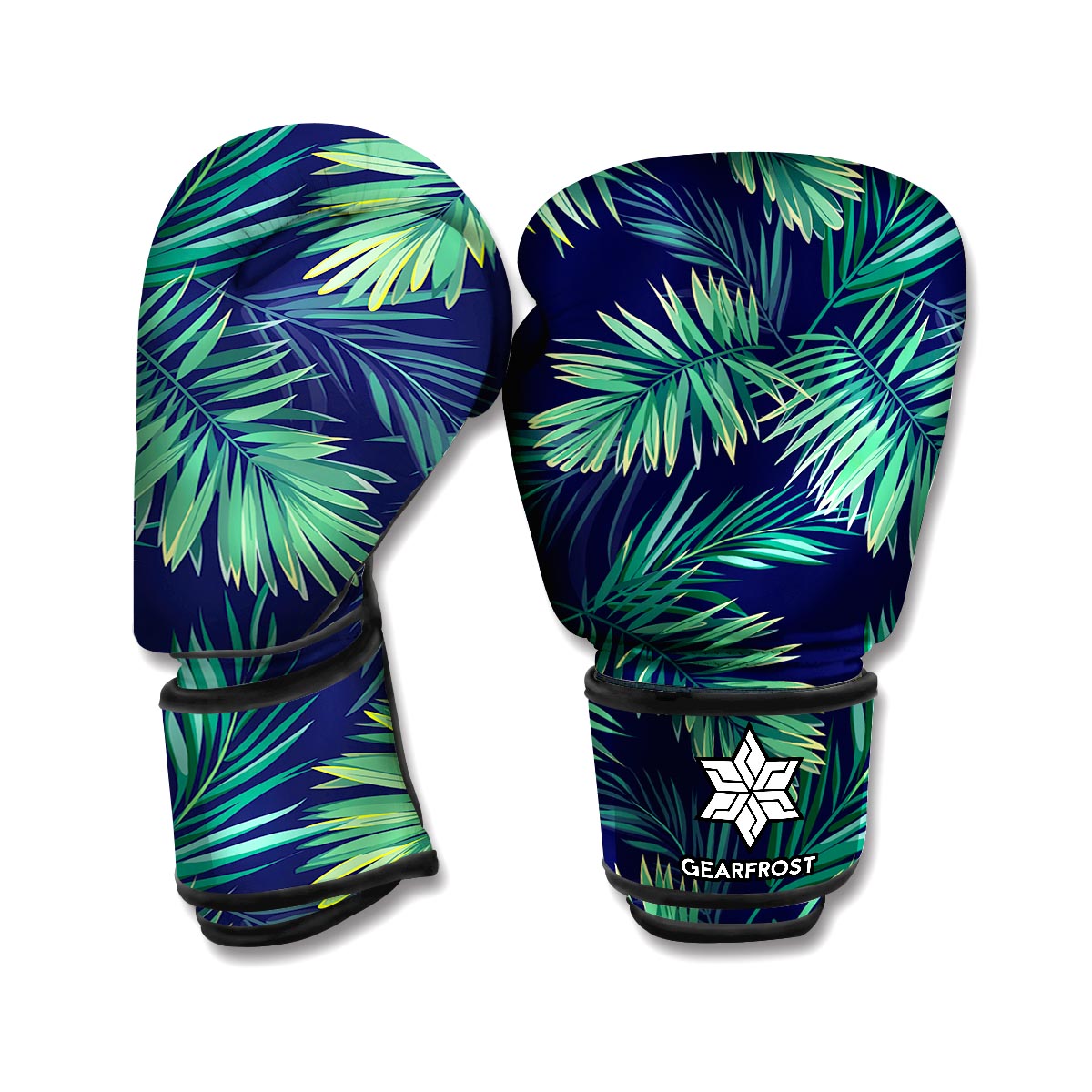 Dark Tropical Palm Leaf Pattern Print Boxing Gloves