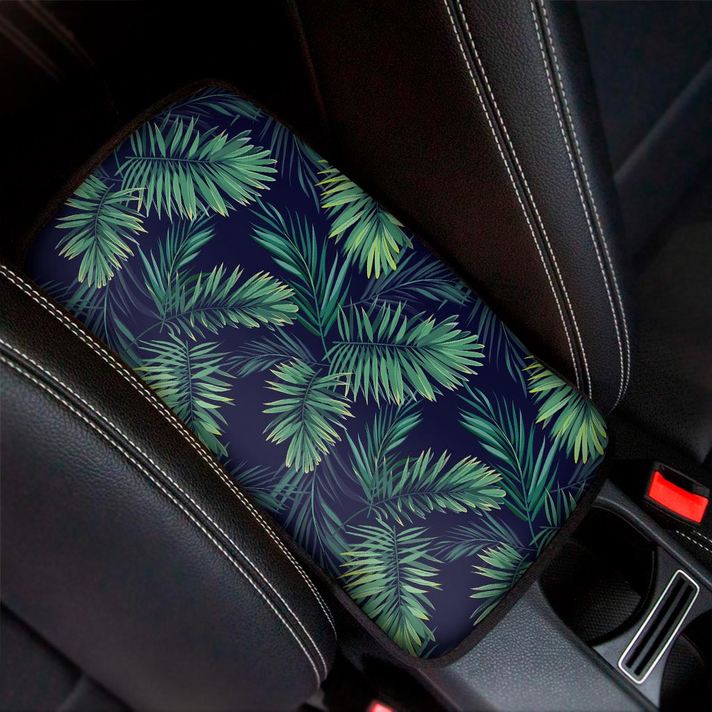 Dark Tropical Palm Leaf Pattern Print Car Center Console Cover