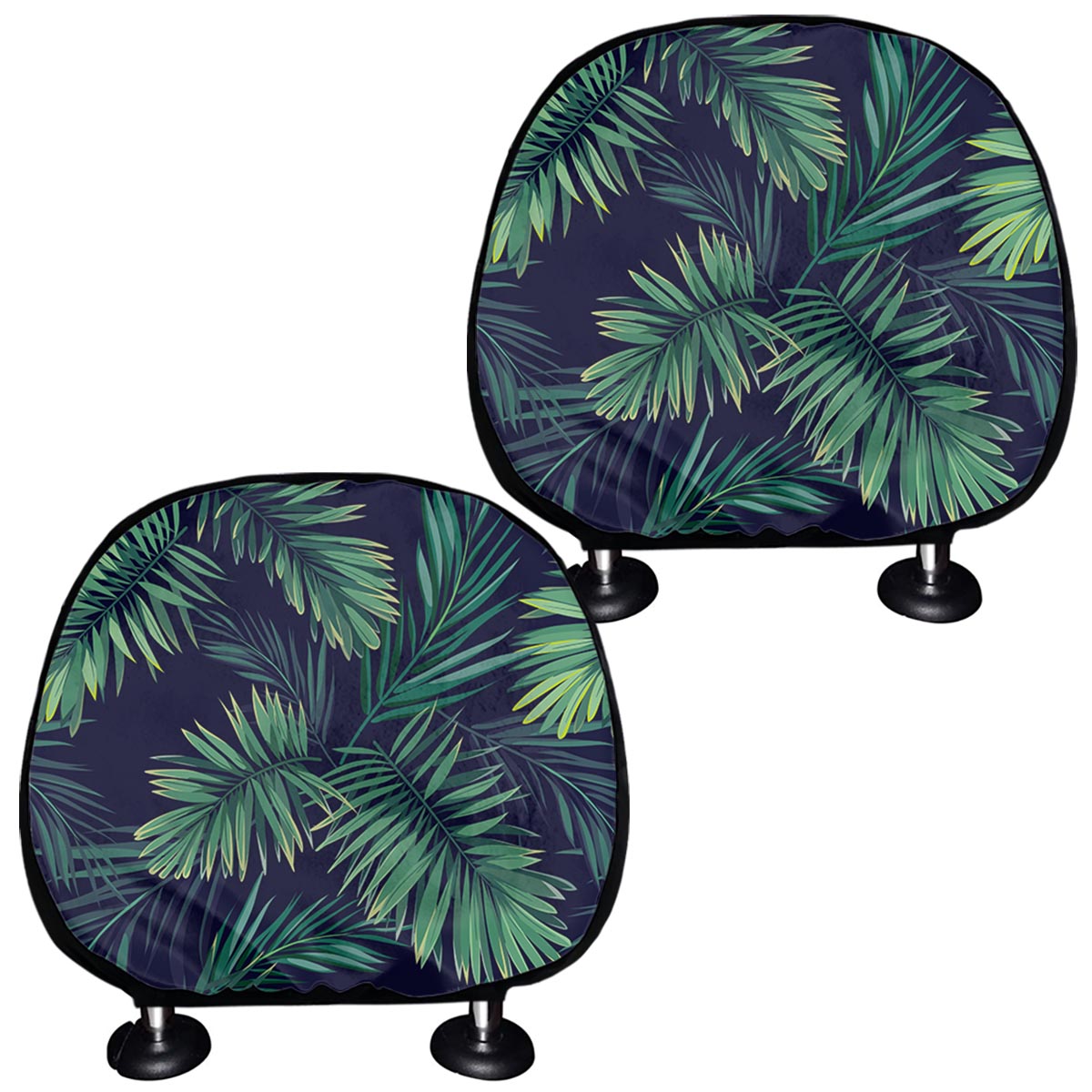 Dark Tropical Palm Leaf Pattern Print Car Headrest Covers