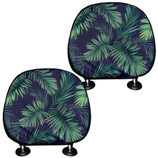 Dark Tropical Palm Leaf Pattern Print Car Headrest Covers