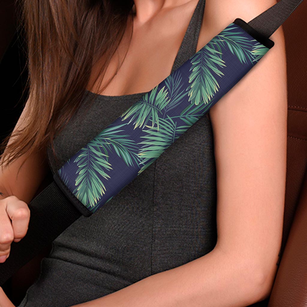 Dark Tropical Palm Leaf Pattern Print Car Seat Belt Covers