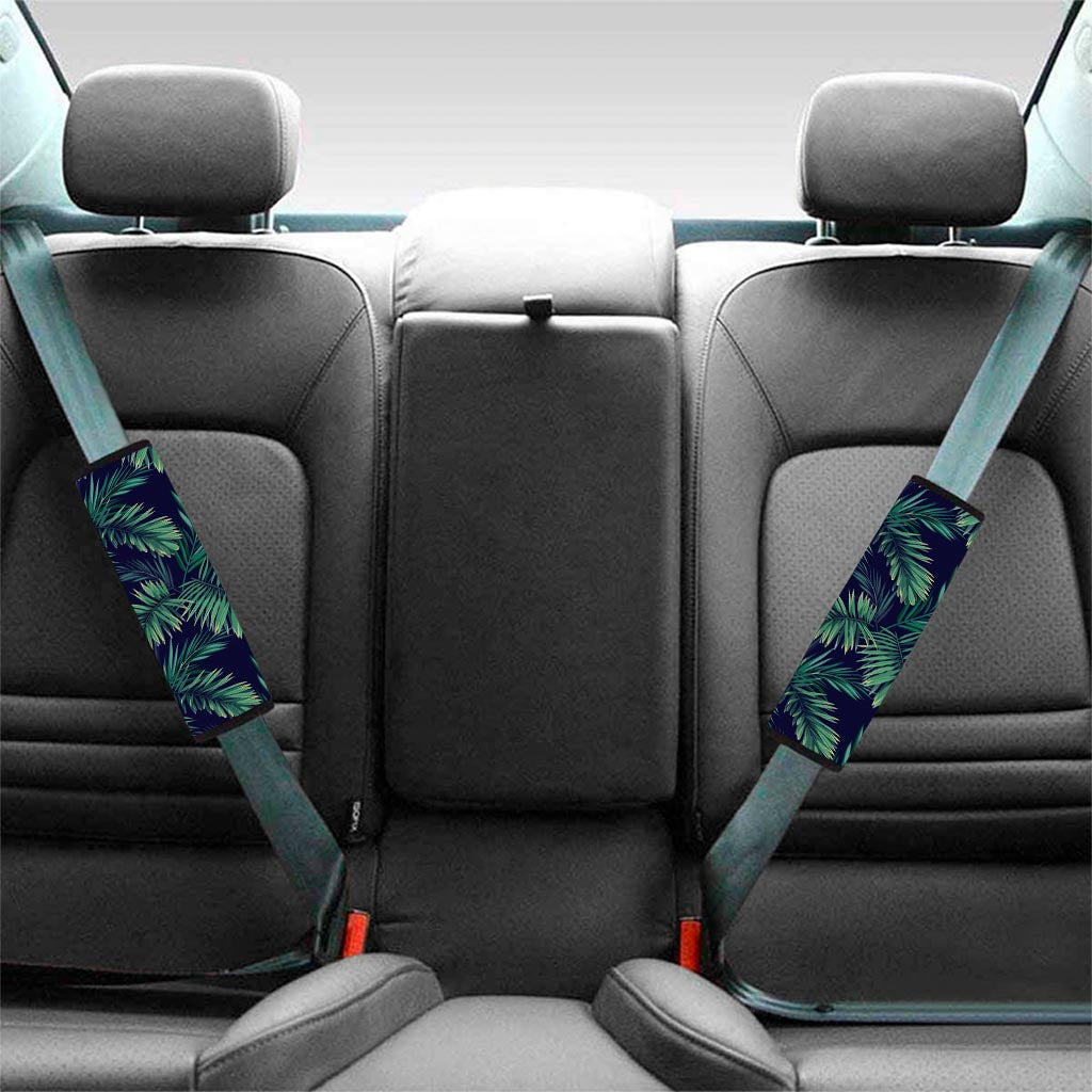 Dark Tropical Palm Leaf Pattern Print Car Seat Belt Covers