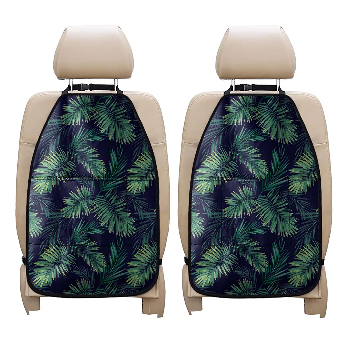 Dark Tropical Palm Leaf Pattern Print Car Seat Organizers