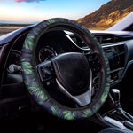 Dark Tropical Palm Leaf Pattern Print Car Steering Wheel Cover