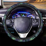 Dark Tropical Palm Leaf Pattern Print Car Steering Wheel Cover