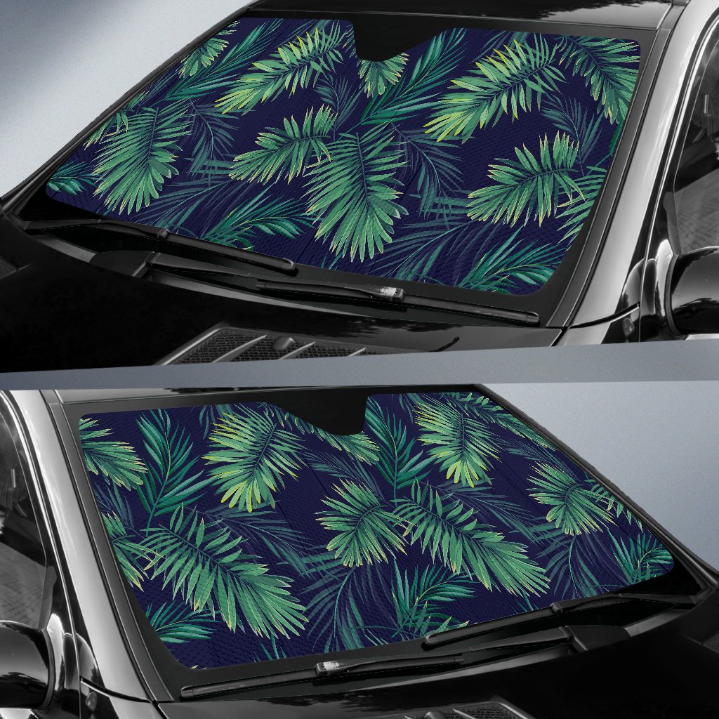 Dark Tropical Palm Leaf Pattern Print Car Sun Shade GearFrost