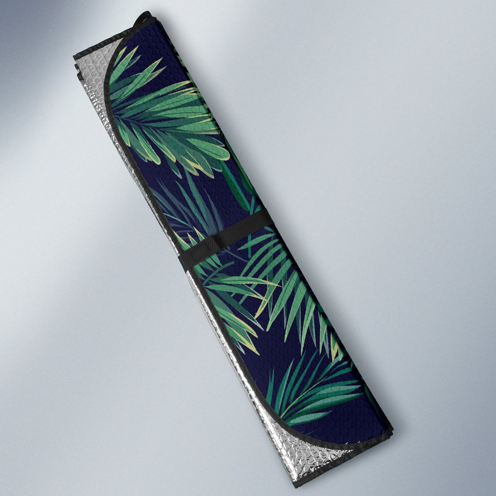 Dark Tropical Palm Leaf Pattern Print Car Sun Shade GearFrost