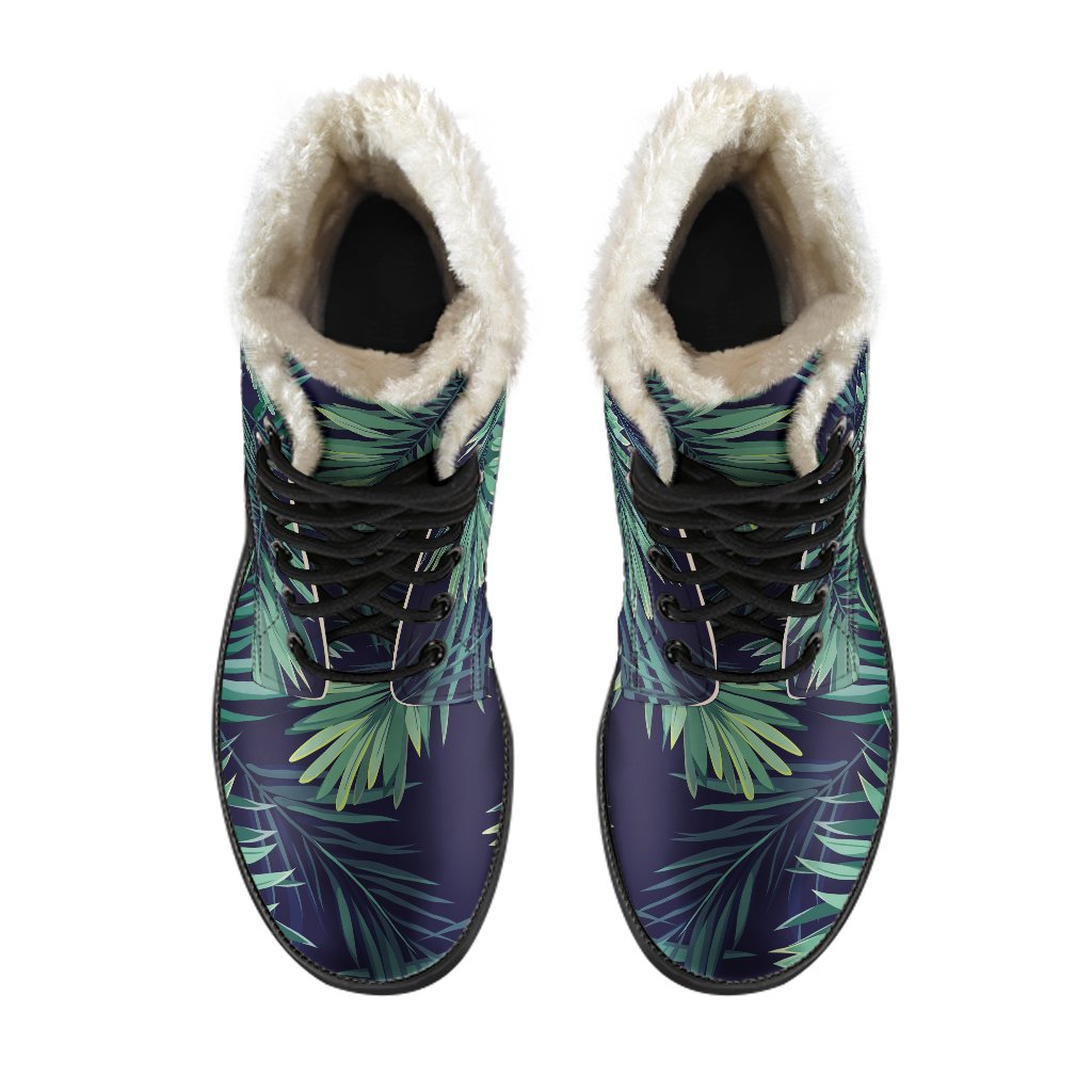 Dark Tropical Palm Leaf Pattern Print Comfy Boots GearFrost