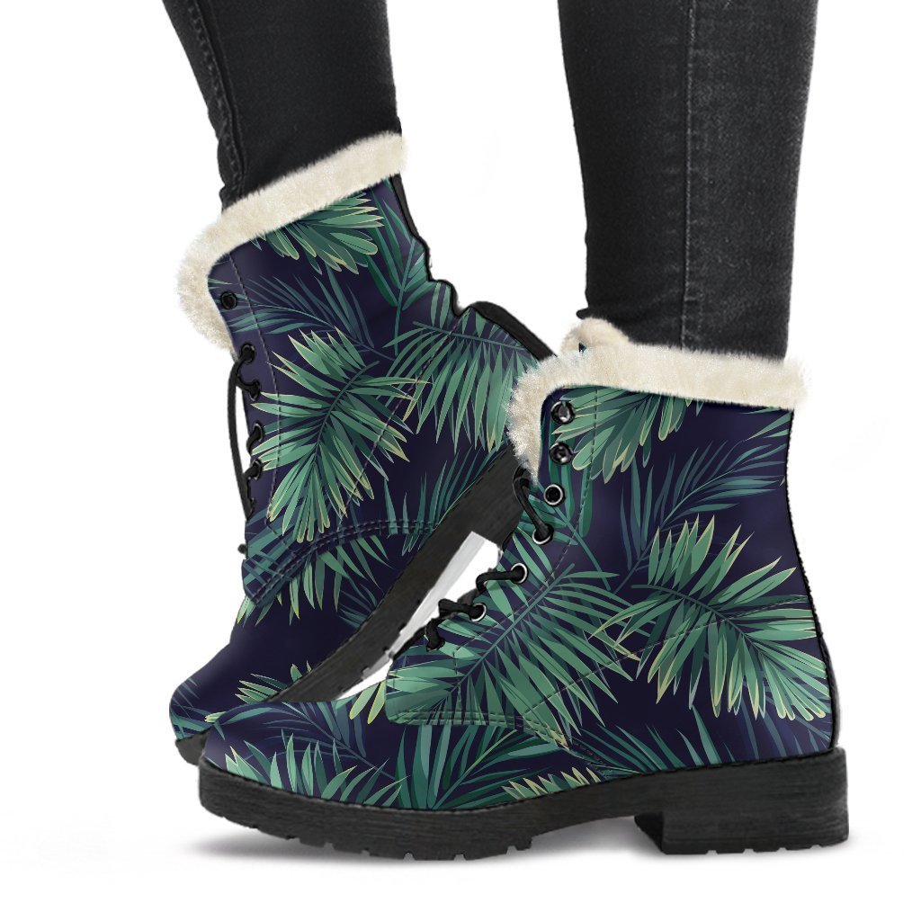 Dark Tropical Palm Leaf Pattern Print Comfy Boots GearFrost