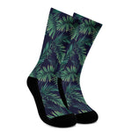 Dark Tropical Palm Leaf Pattern Print Crew Socks