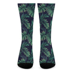 Dark Tropical Palm Leaf Pattern Print Crew Socks