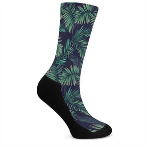 Dark Tropical Palm Leaf Pattern Print Crew Socks