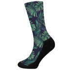 Dark Tropical Palm Leaf Pattern Print Crew Socks