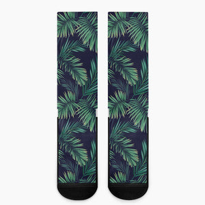 Dark Tropical Palm Leaf Pattern Print Crew Socks