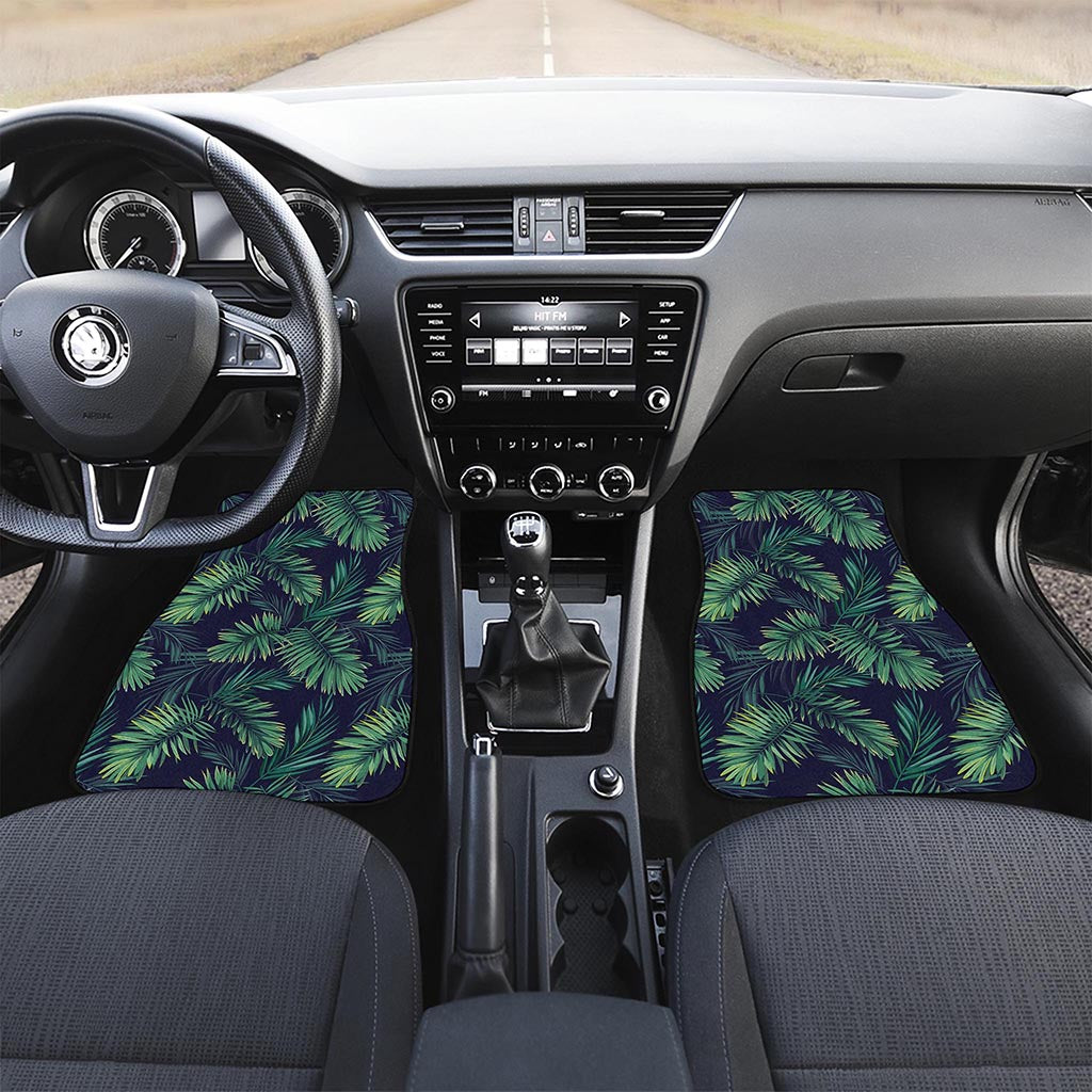 Dark Tropical Palm Leaf Pattern Print Front and Back Car Floor Mats