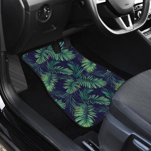 Dark Tropical Palm Leaf Pattern Print Front and Back Car Floor Mats