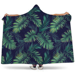 Dark Tropical Palm Leaf Pattern Print Hooded Blanket